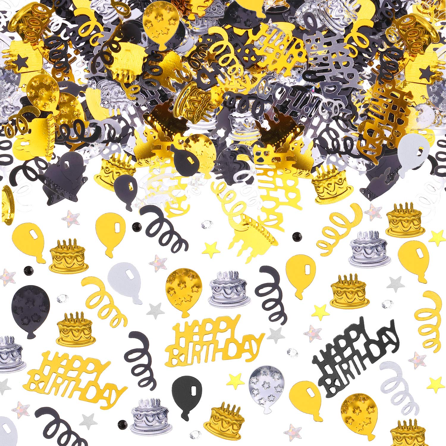 WILLBOND 3000 Pieces Happy Birthday Confetti Birthday Party Cake Confetti Metallic Foil Balloon
