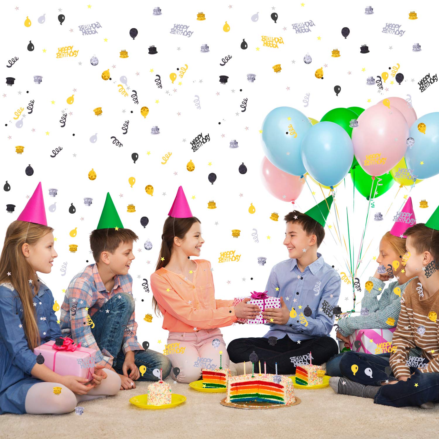 WILLBOND 3000 Pieces Happy Birthday Confetti Birthday Party Cake Confetti Metallic Foil Balloon