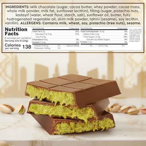 Dubai Chocolate Bar - Premium Pistachio, Belgian Chocolate and Crispy Kataifi Layers | Luxury Chocolate Gift | 7oz Gourmet Treat