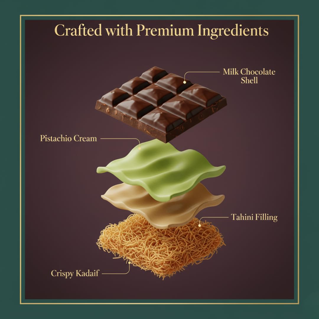 Dubai Chocolate Bar - Premium Pistachio, Belgian Chocolate and Crispy Kataifi Layers | Luxury Chocolate Gift | 7oz Gourmet Treat