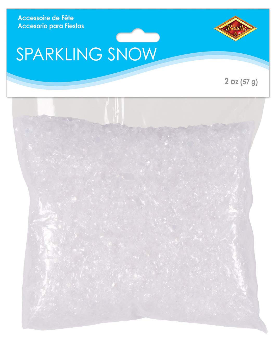 Beistle Sparkling Snow, Sparkling Snow Confetti, Christmas Decorations & Holiday Plastic Snowflakes, Wintertime Snowy Iridescent Decor, 2 oz. Pkg.