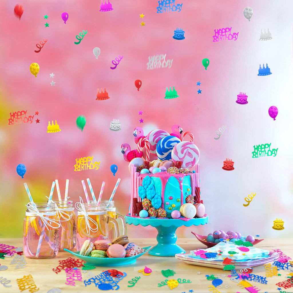 WILLBOND 3000 Pieces Happy Birthday Confetti Birthday Party Cake Confetti Metallic Foil Balloon