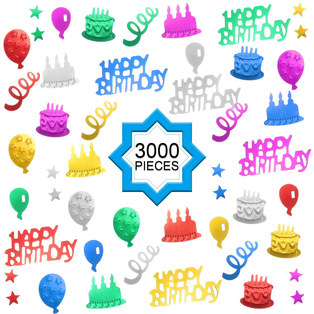 WILLBOND 3000 Pieces Happy Birthday Confetti Birthday Party Cake Confetti Metallic Foil Balloon