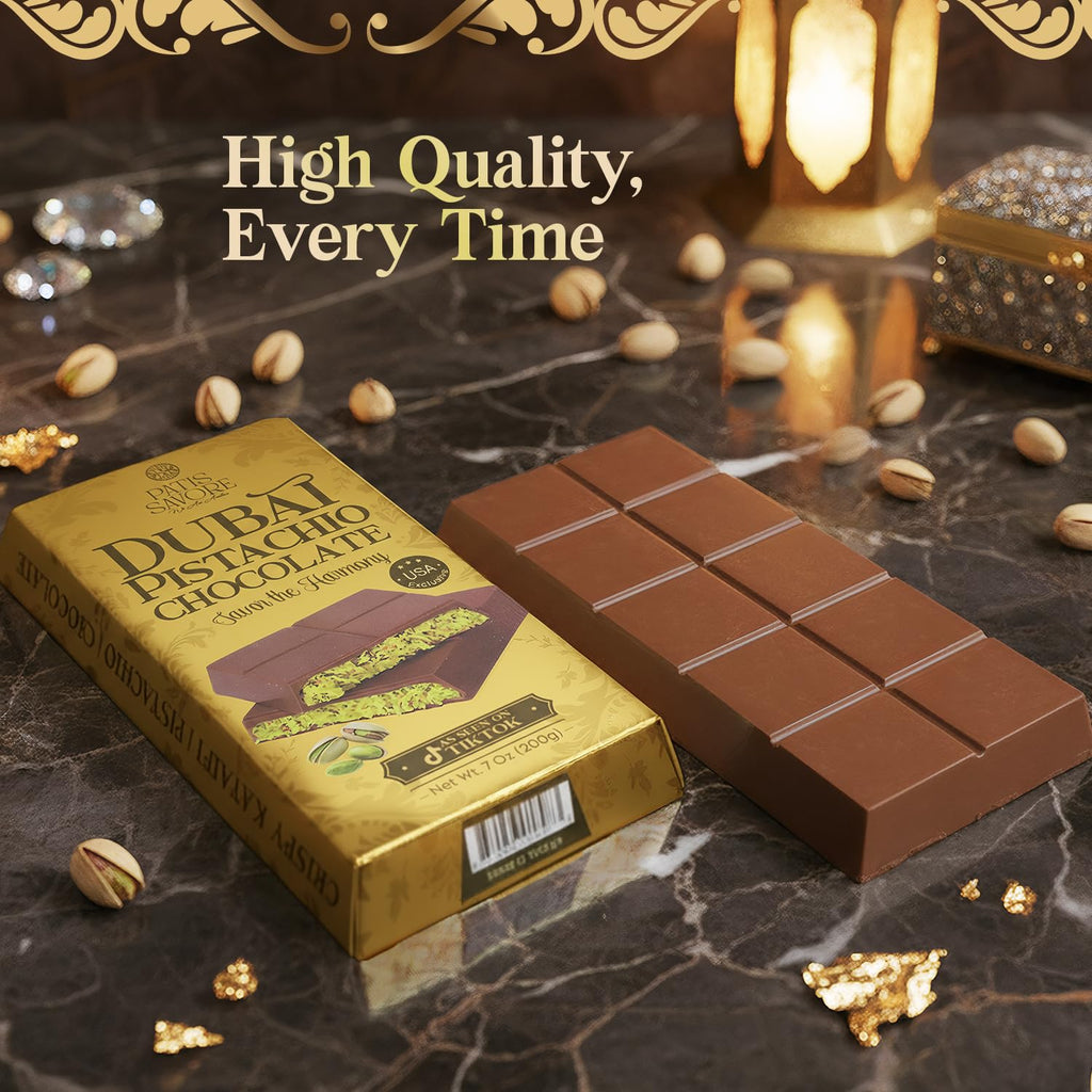 Dubai Chocolate Bar - Premium Pistachio, Belgian Chocolate and Crispy Kataifi Layers | Luxury Chocolate Gift | 7oz Gourmet Treat