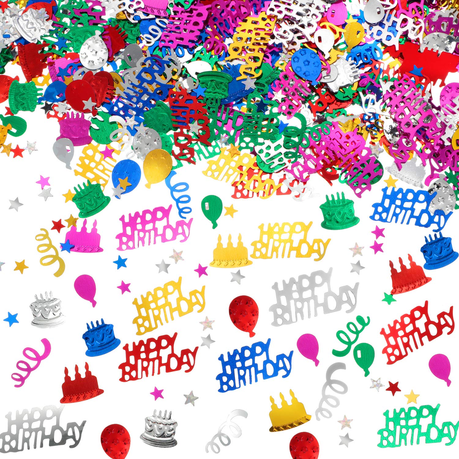 WILLBOND 3000 Pieces Happy Birthday Confetti Birthday Party Cake Confetti Metallic Foil Balloon