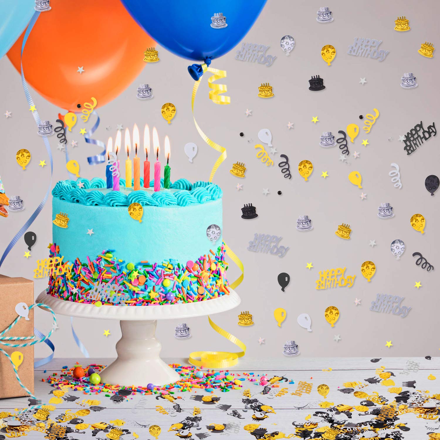 WILLBOND 3000 Pieces Happy Birthday Confetti Birthday Party Cake Confetti Metallic Foil Balloon