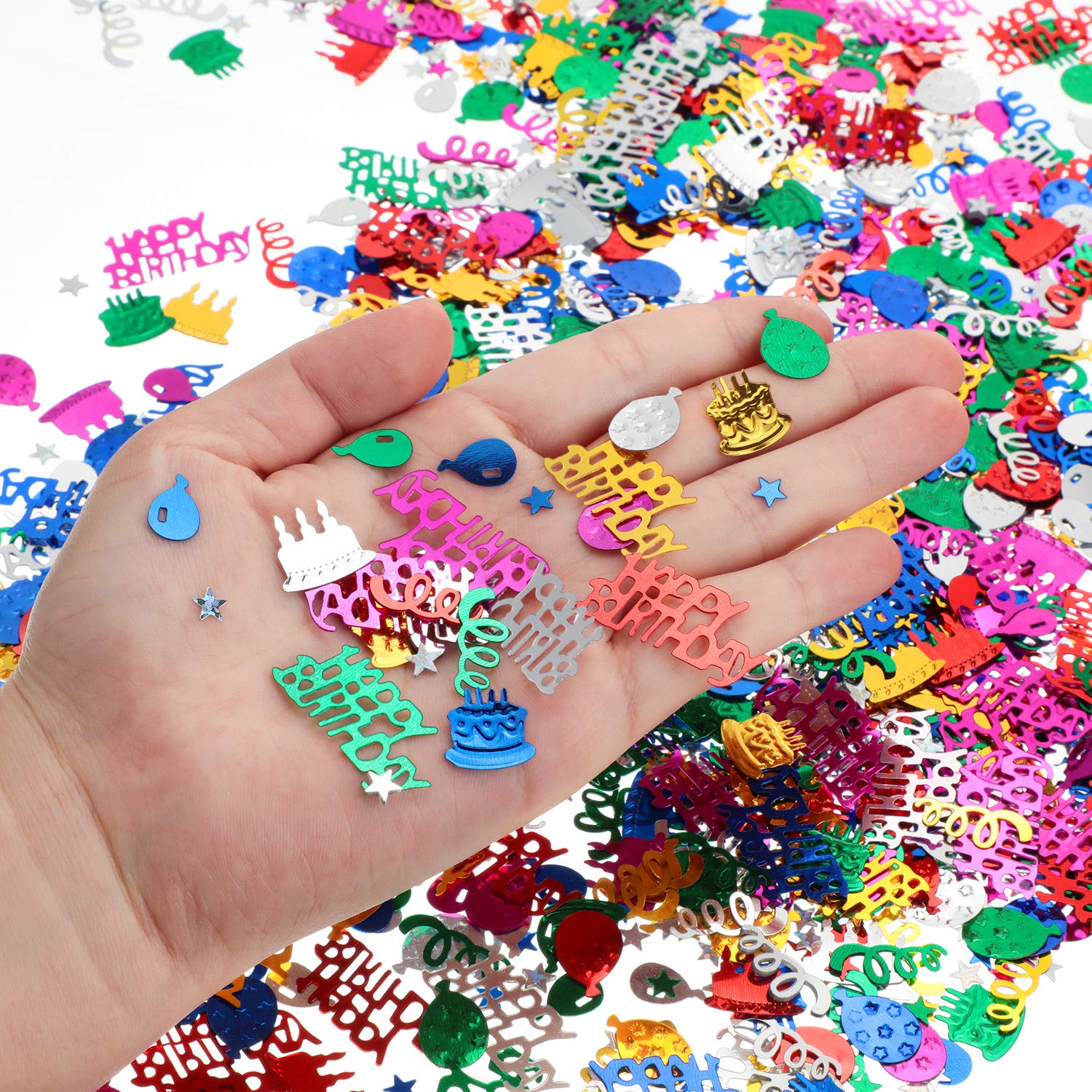 WILLBOND 3000 Pieces Happy Birthday Confetti Birthday Party Cake Confetti Metallic Foil Balloon